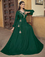 Green Muslin Silk Embroidery Work Gown