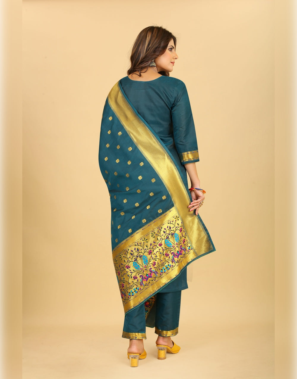 Firozi Paithani Soft Silk Salwar Suit
