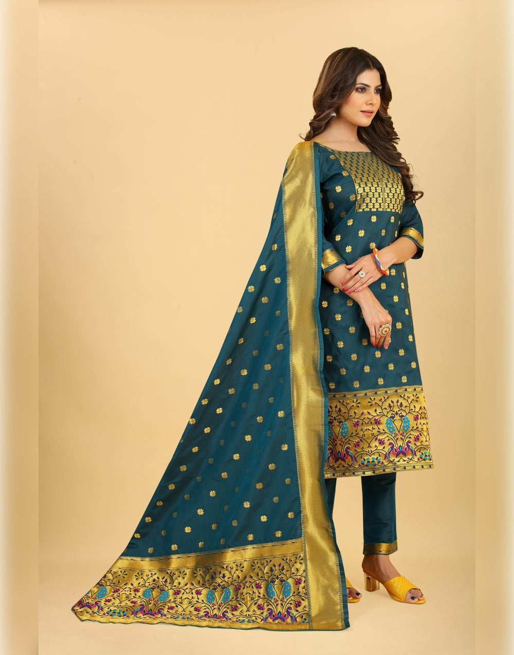 Firozi Paithani Soft Silk Salwar Suit