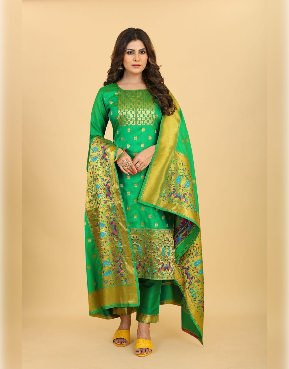 Green Paithani Soft Silk Salwar Suit