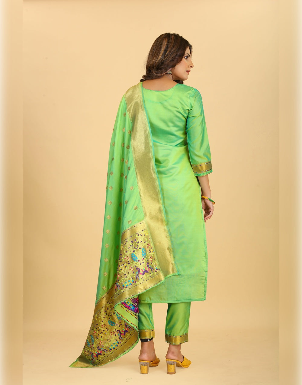 Light Green Paithani Soft Silk Salwar Suit