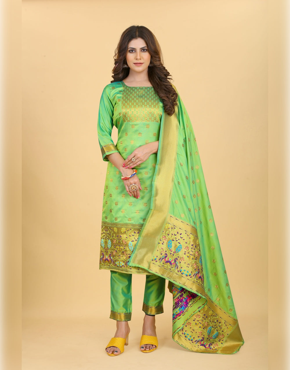 Light Green Paithani Soft Silk Salwar Suit