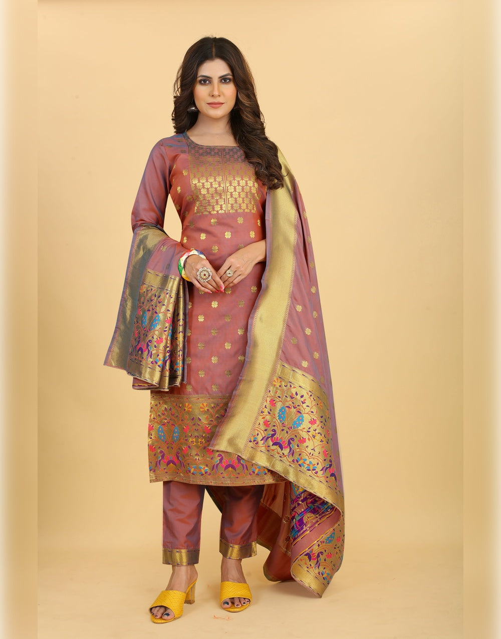 Panny Brown Paithani Soft Silk Salwar Suit