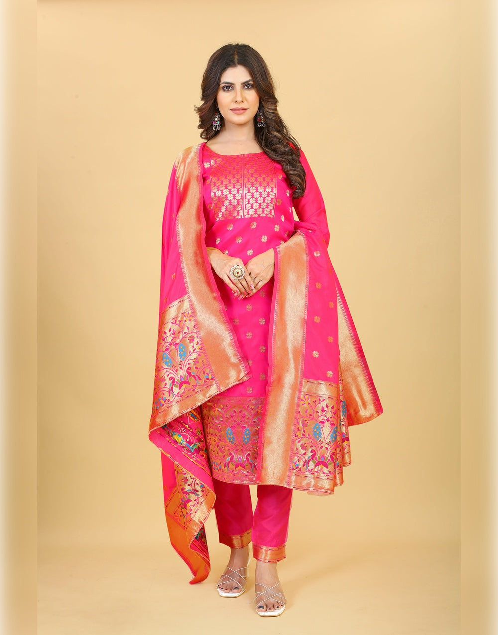 Pink Paithani Soft Silk Salwar Suit