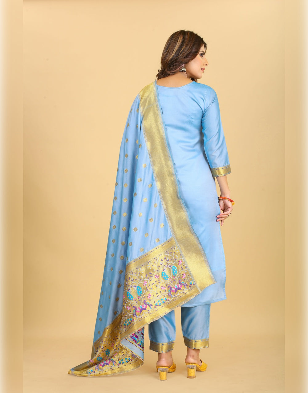 Sky Blue Paithani Soft Silk Salwar Suit