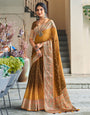 Brown Linen Saree With Printed Work