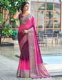 Pink & Wine Linen Saree With Printed Work