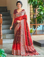 Red & Maroon Linen Saree With Printed Work