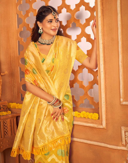 Honey Yelow Banarasi Silk Saree With Weaving Work