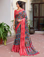 Light Red Soft Cotton Saree With Flover Printed Work