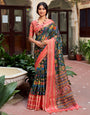 Pastel Red Soft Cotton Saree With Flover Printed Work