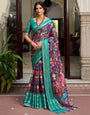 Tiffany Blue Soft Cotton Saree With Flover Printed Work