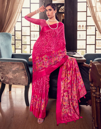 Rani Pink Karagiri Brasso Saree With Printed Work