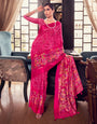 Rani Pink Karagiri Brasso Saree With Printed Work