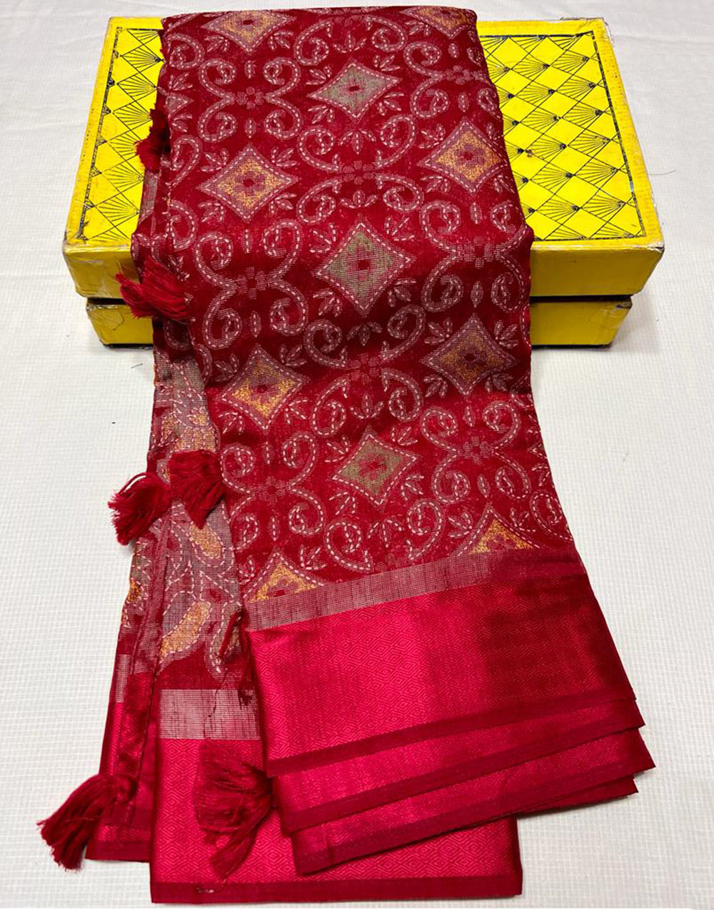 Red Karagiri Brasso Saree With Printed Work