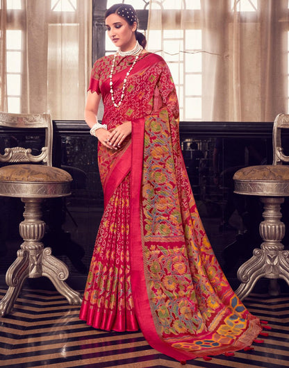 Red Karagiri Brasso Saree With Printed Work