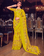 Mustard Yellow Karagiri Brasso Saree With Printed Work