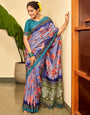 Purplish Blue Dola Silk Saree With Floral Printed Work