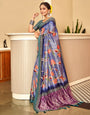 Dull Lavender & Rama Green Dola Silk Saree With Floral Printed Work