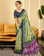 Light Olive Green Dola Silk Saree With Floral Printed Work