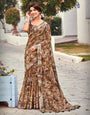 Mocha Brown Linen Silk Saree With Flower Printed Work