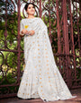Banarasi Silk Saree White With Weaving Work