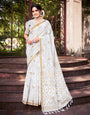White Saree Banarasi Silk With Weaving Work