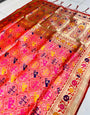 Peach Soft Patola Silk Saree With Zari Weaving Work