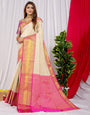 Off White And Pink Soft Silk With Zari Weaving Work