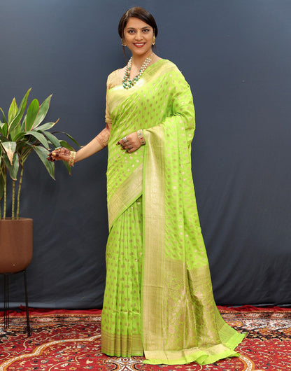 Light Green Handloom Silk Saree With Zari Weaving Work