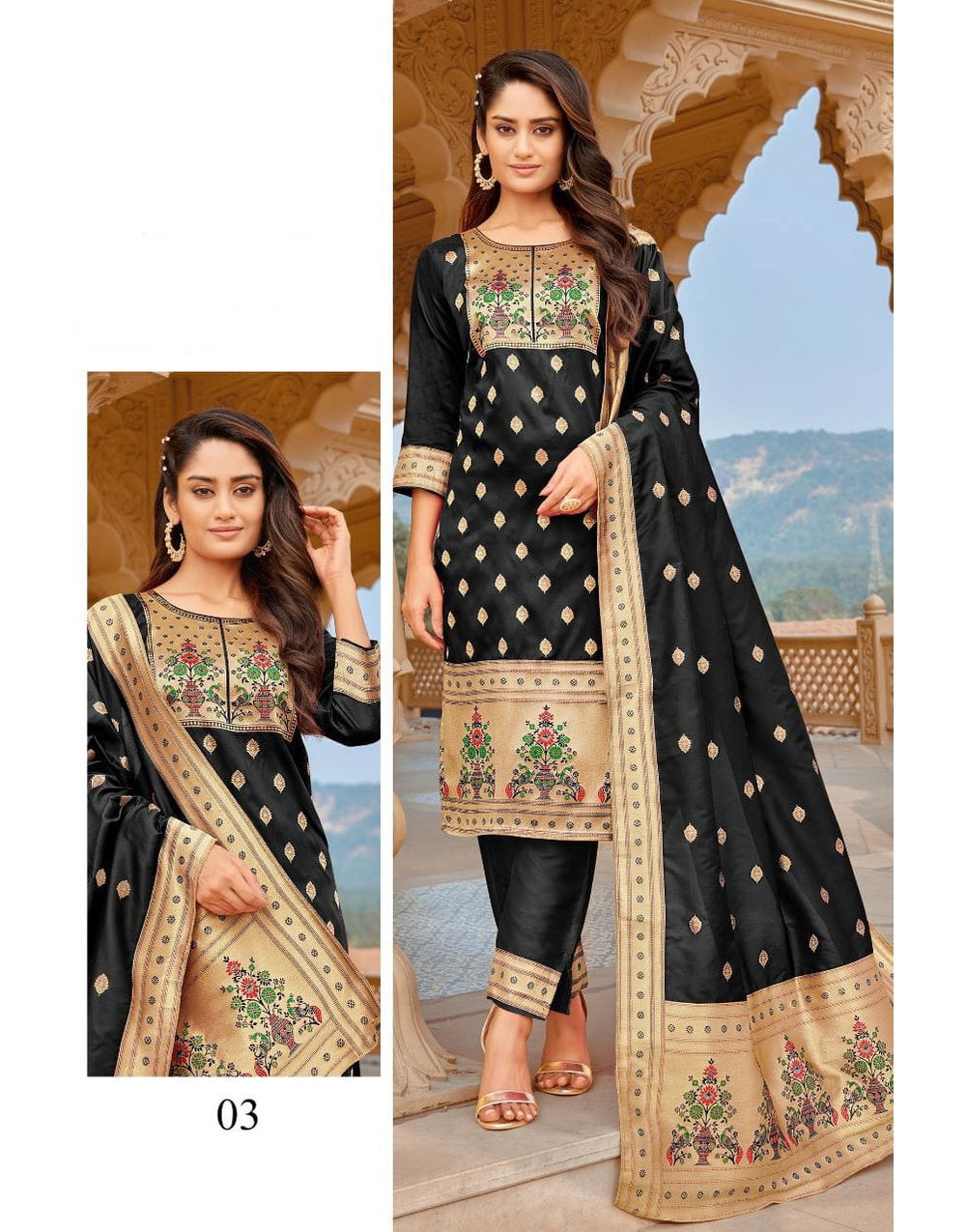 Black Paithani Soft Silk Salwar Suit
