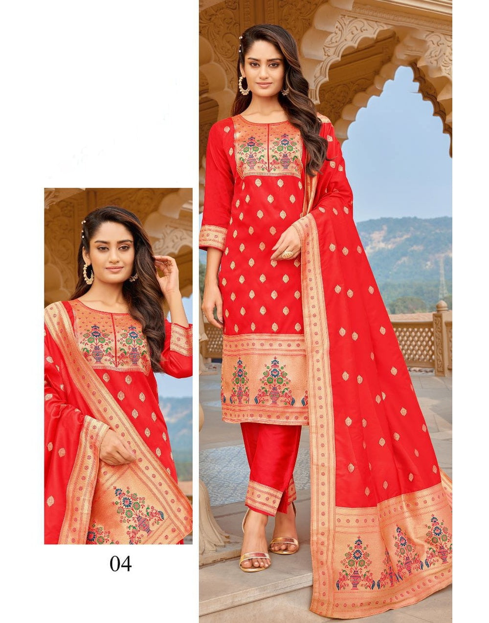 Red Paithani Soft Silk Salwar Suit