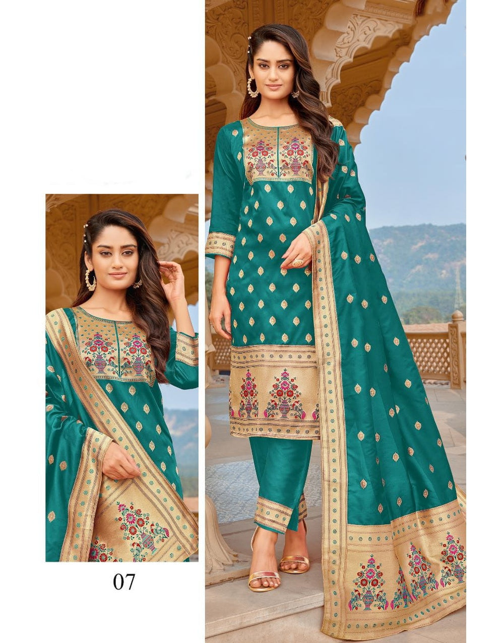 Teal Blue Paithani Soft Silk Salwar Suit