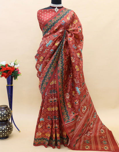 Rust Orange Soft Silk Patola Printed Saree