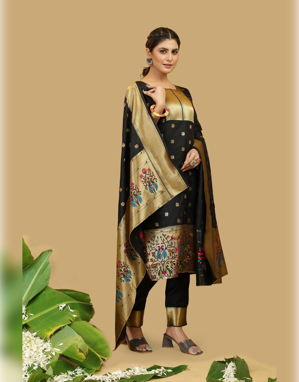 Black Paithani Soft Silk Salwar Suit