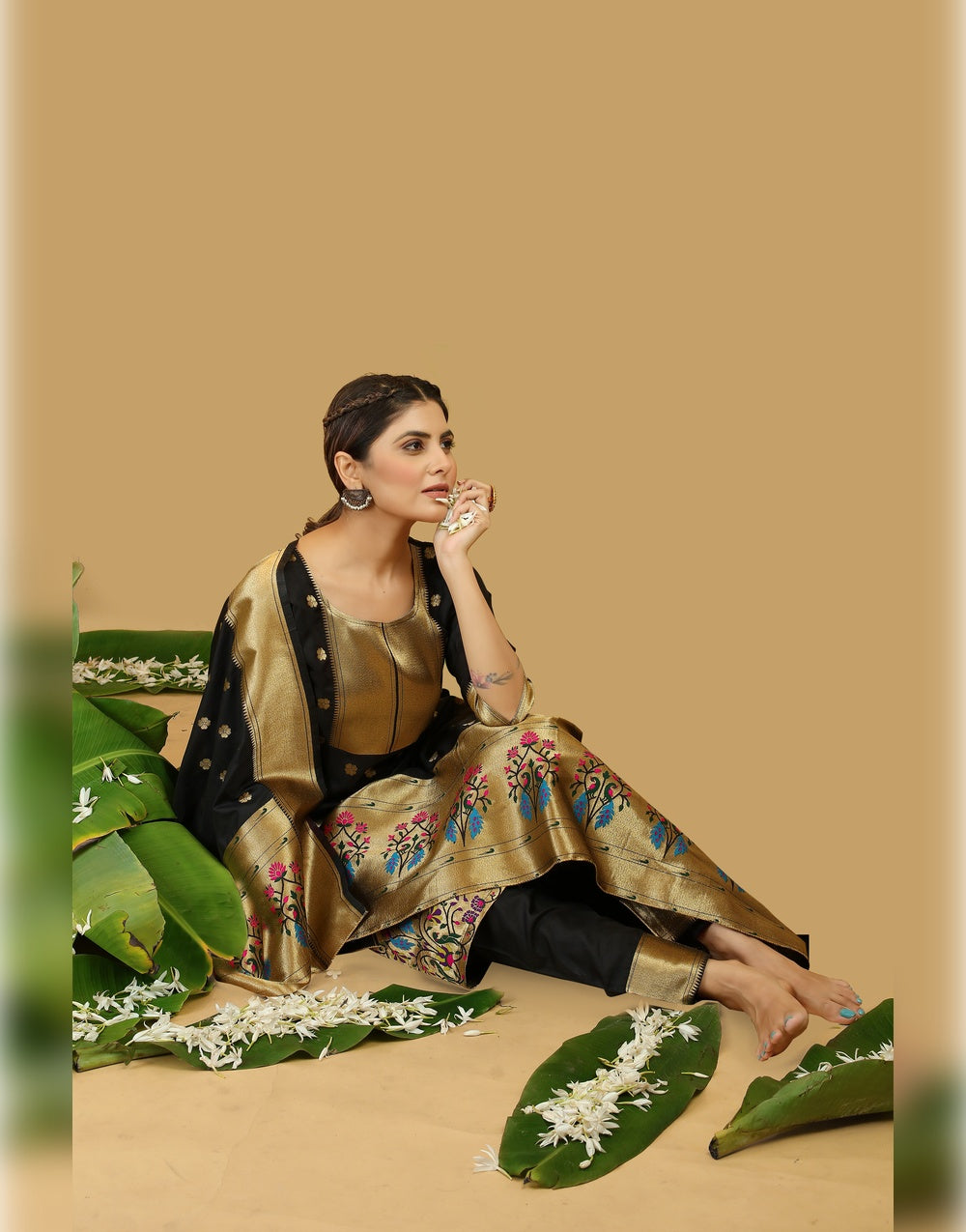 Black Paithani Soft Silk Salwar Suit