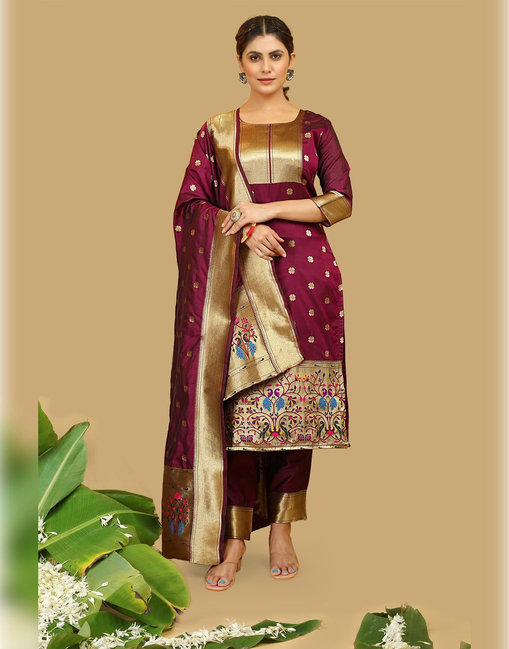Brown Paithani Soft Silk Salwar Suit