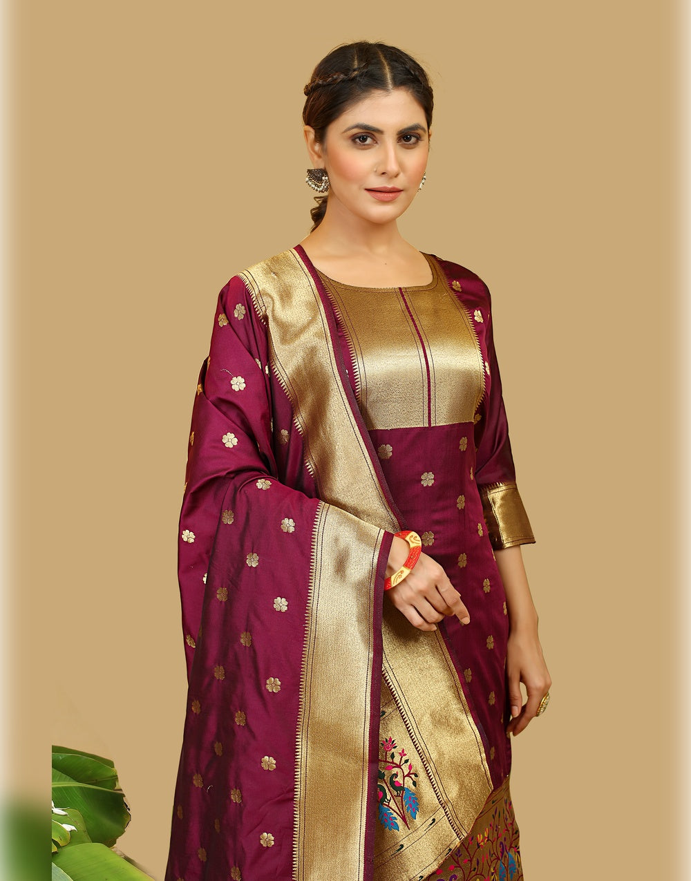 Brown Paithani Soft Silk Salwar Suit