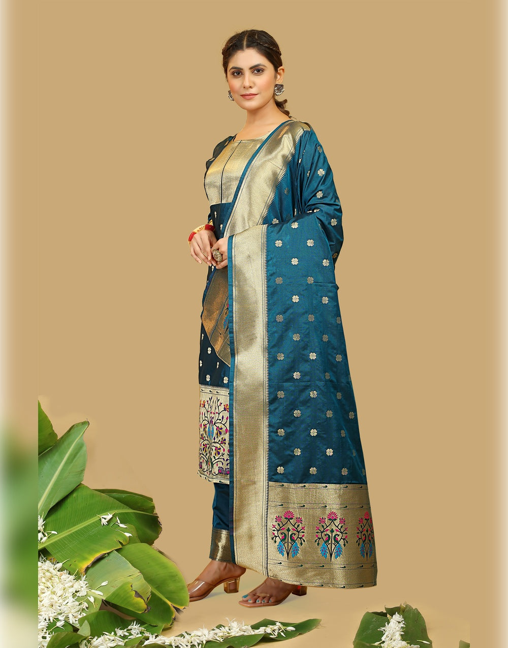 Firozi Paithani Soft Silk Salwar Suit