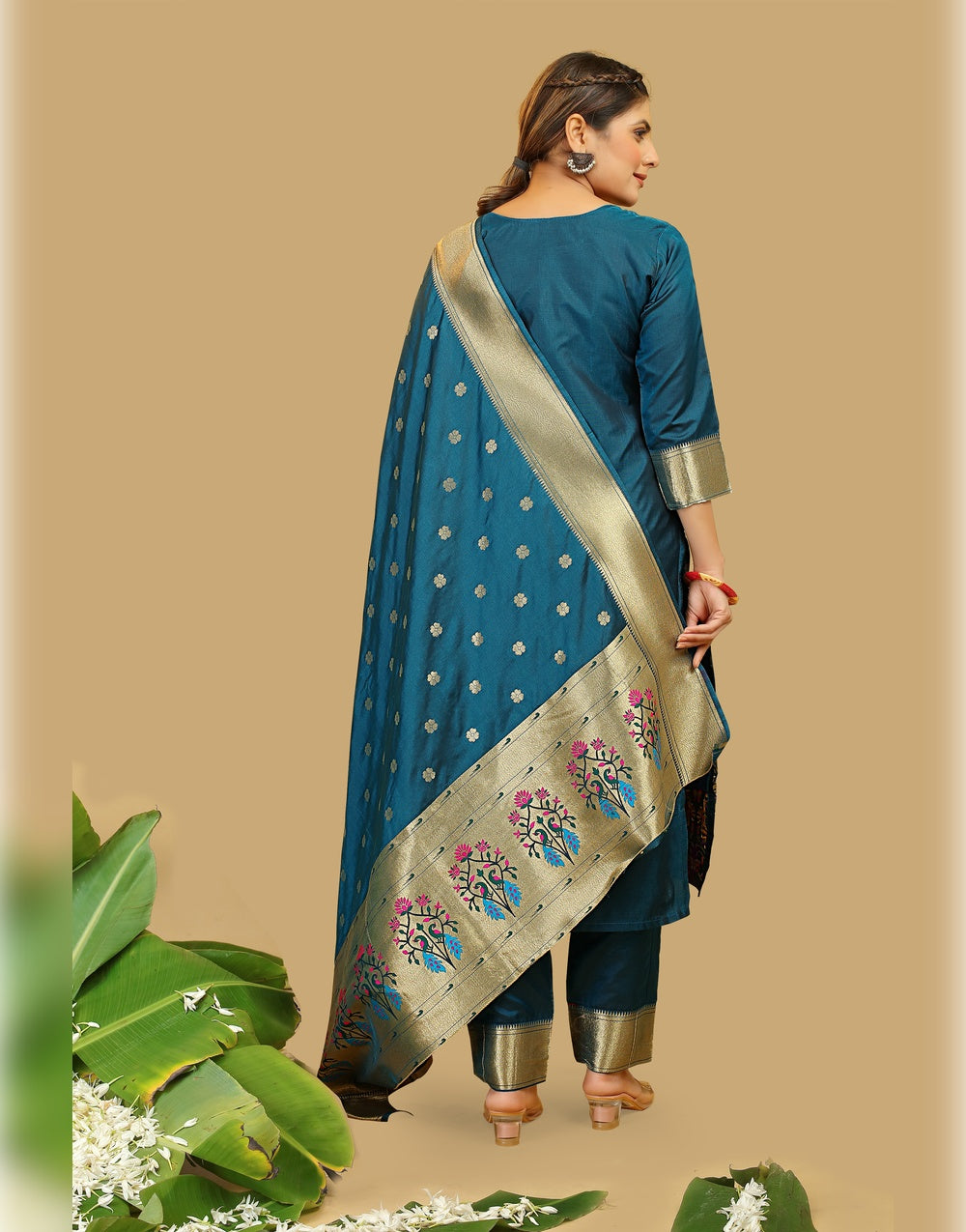 Firozi Paithani Soft Silk Salwar Suit