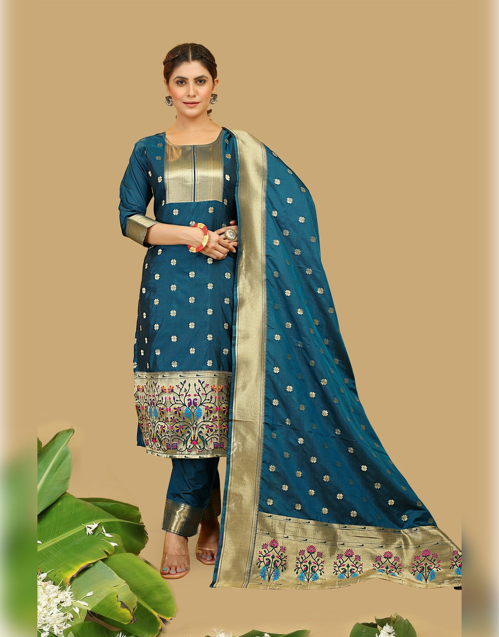 Firozi Paithani Soft Silk Salwar Suit