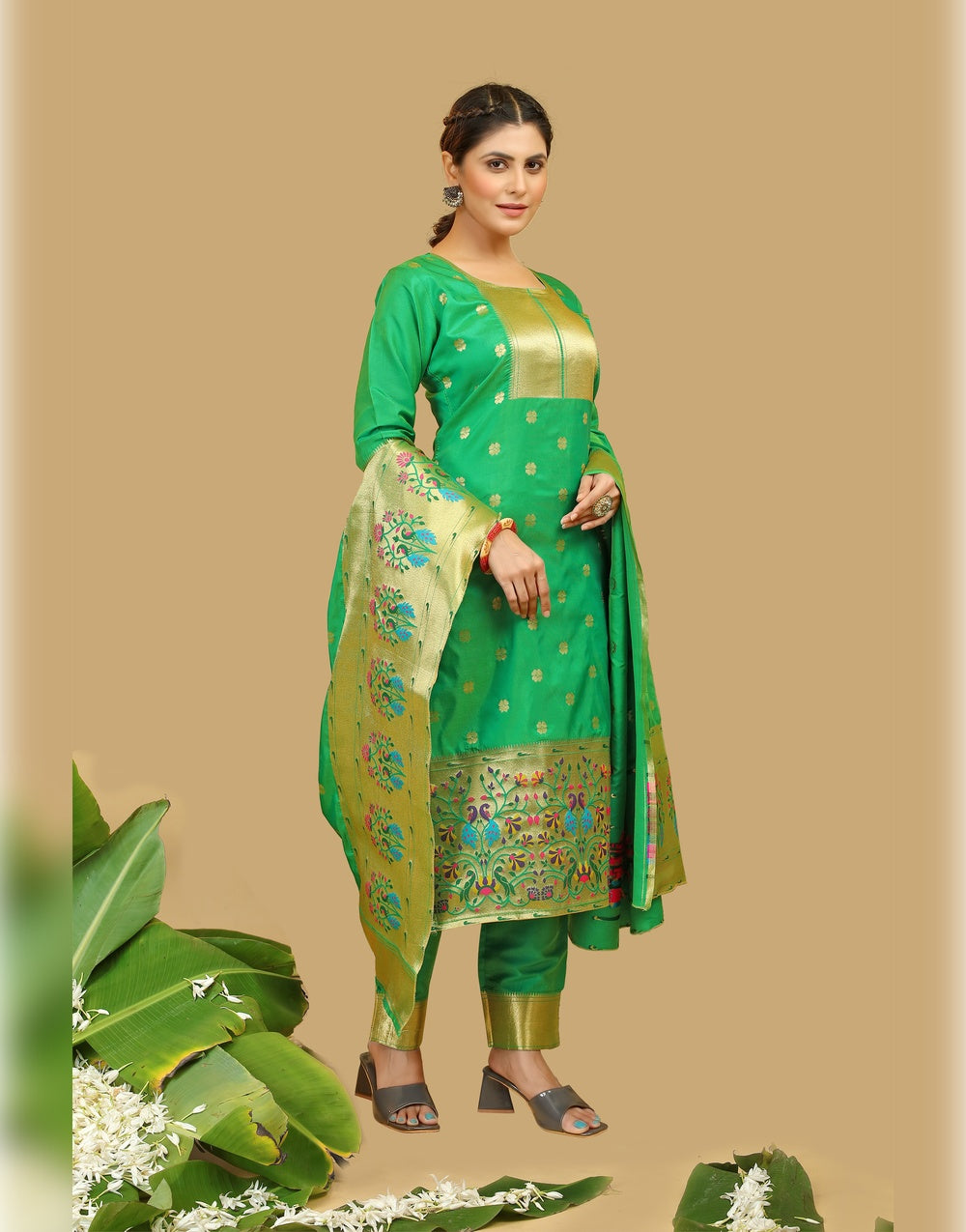 Green Paithani Soft Silk Salwar Suit