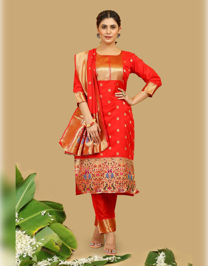 Red Paithani Soft Silk Salwar Suit