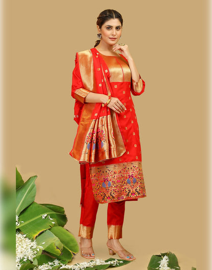 Red Paithani Soft Silk Salwar Suit