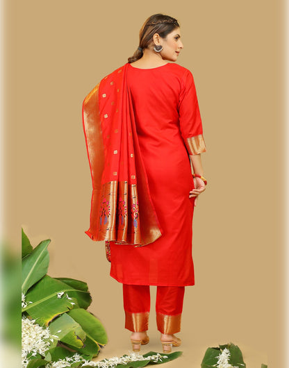 Red Paithani Soft Silk Salwar Suit