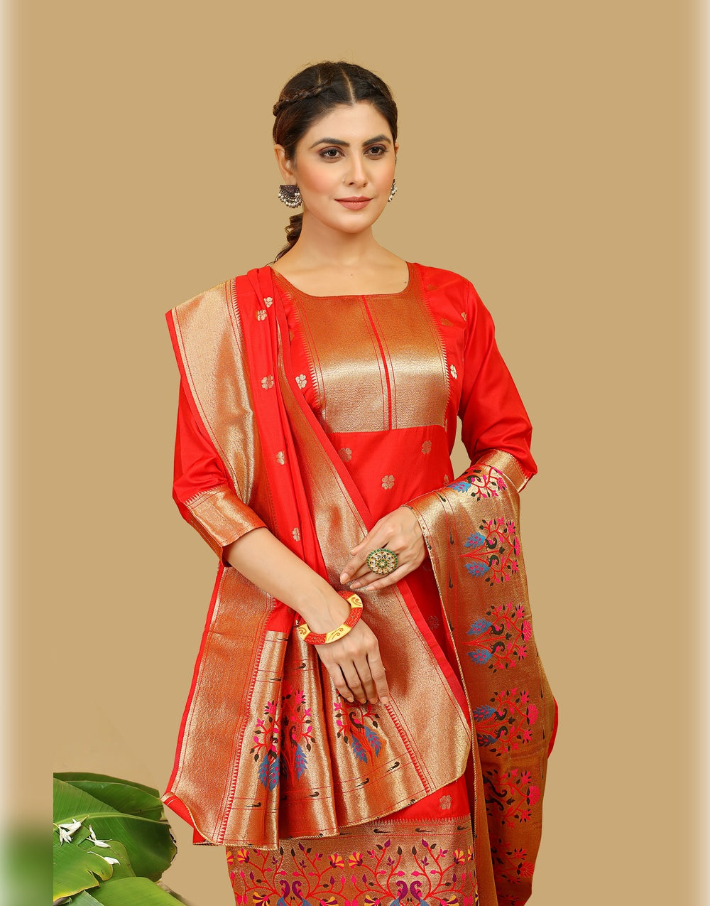 Red Paithani Soft Silk Salwar Suit