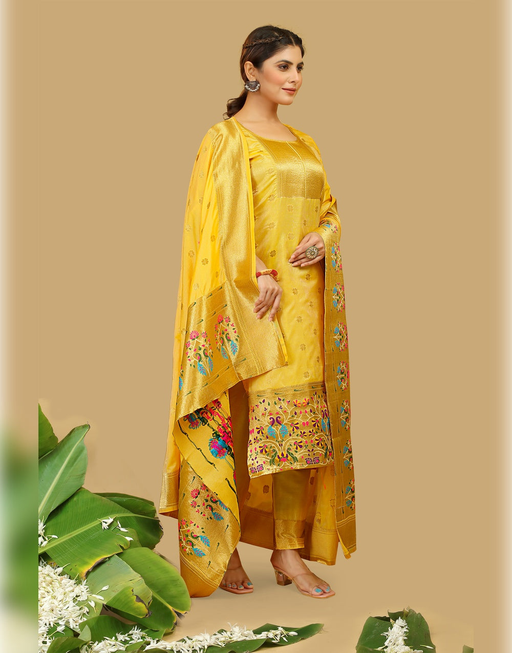 Yellow Paithani Soft Silk Salwar Suit