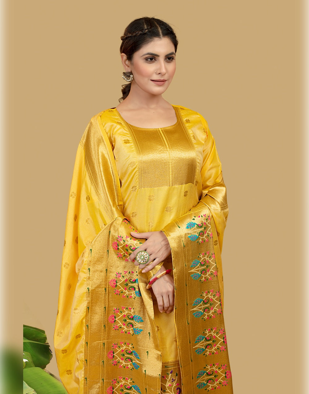 Yellow Paithani Soft Silk Salwar Suit