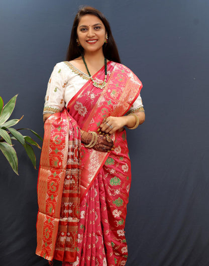 Gajari Patola Silk Saree With Zari Weaving Work