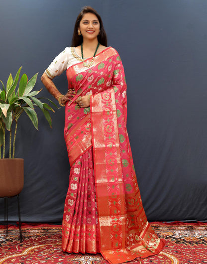 Gajari Patola Silk Saree With Zari Weaving Work